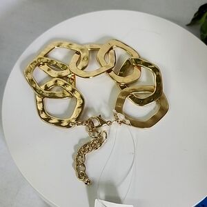 Gold Rhodium Plated Flat Chain Link Hammered Style Bracelet New